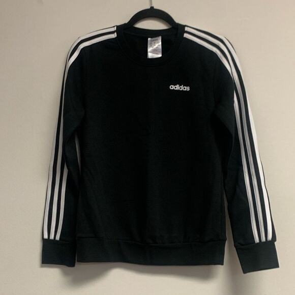 adidas Women's SMALL Essentials 3-stripes Fleece Sweatshirt, Black / White - Picture 2 of 6